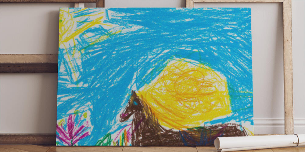 child's drawing - Horse grazes in meadow, 