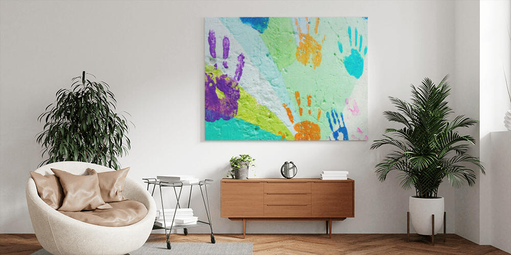 background made from color handprints of kids, 