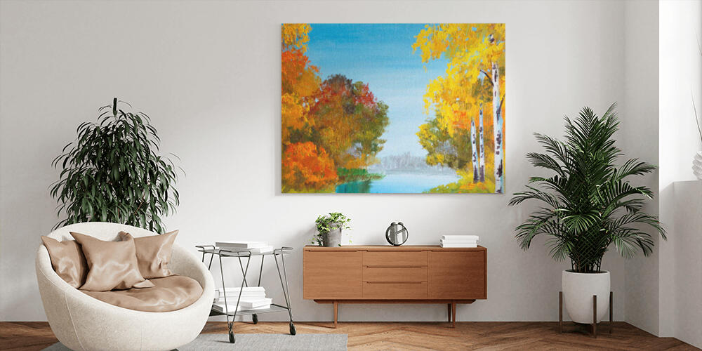 oil painting landscape - birch forest near the river, 
