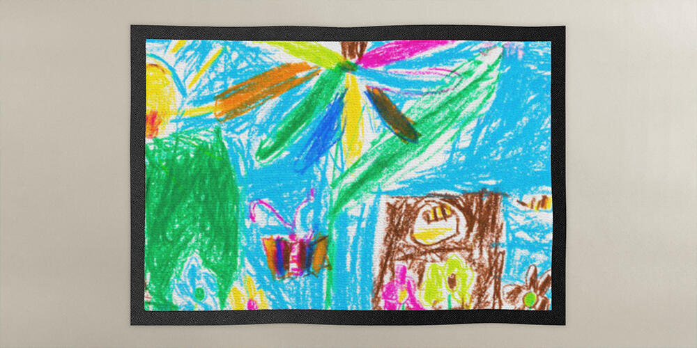 child's drawing - summer lawn with tree and flowers, 