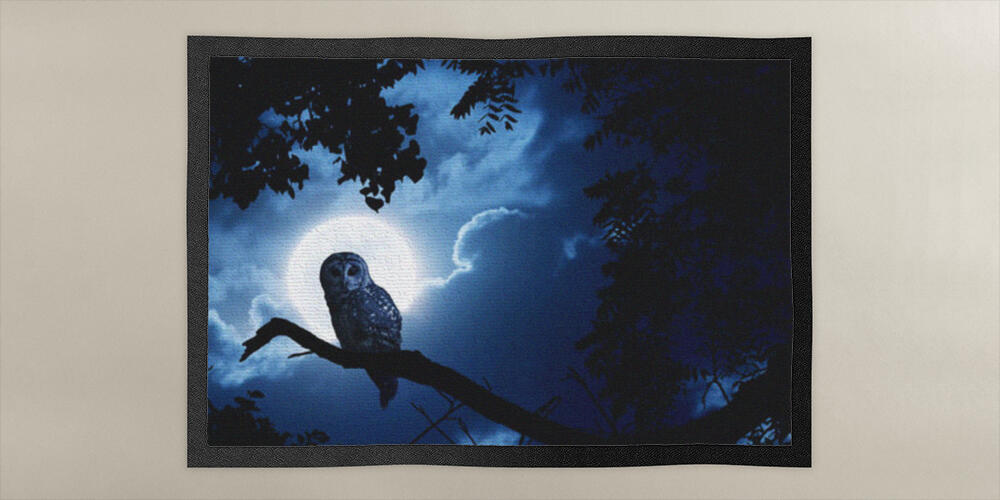 Owl Watches Intently Illuminated By Full Moon On Halloween Night, 