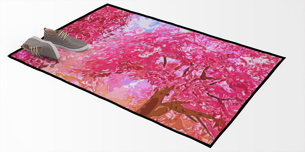 Blossoming Trees in Spring Bloom Garden Lowpoly Art Illustration, 