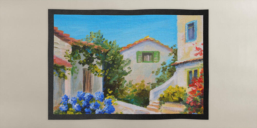 Oil painting on canvas of a beautiful houses near the sea, 