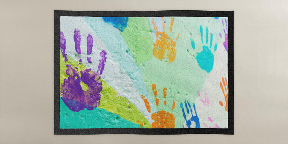 background made from color handprints of kids, 