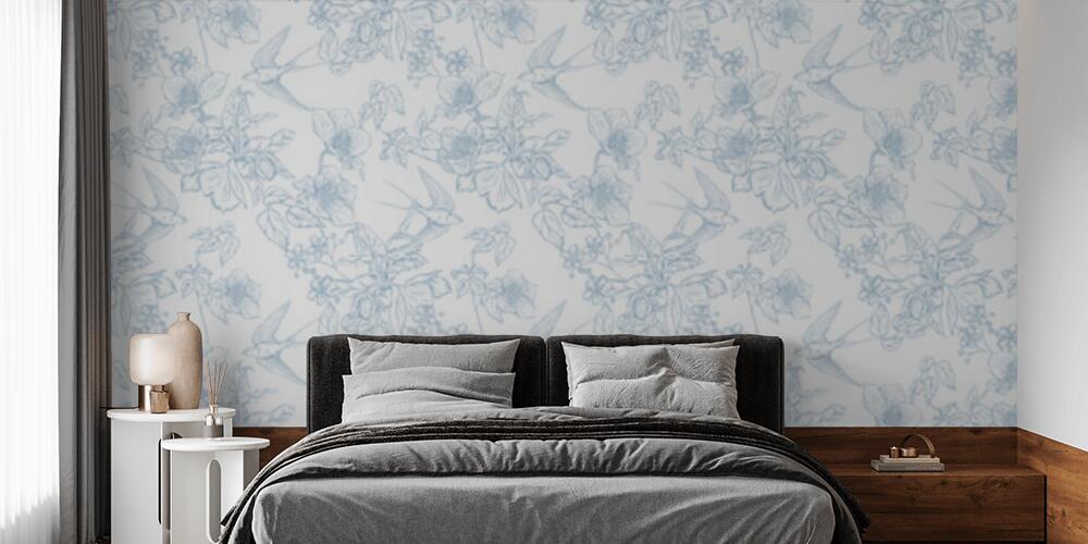 Illustrazione botanica vintage con uccelli, Camera da Letto