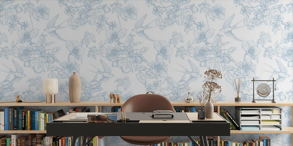Illustrazione botanica vintage con uccelli, Studio e Ufficio